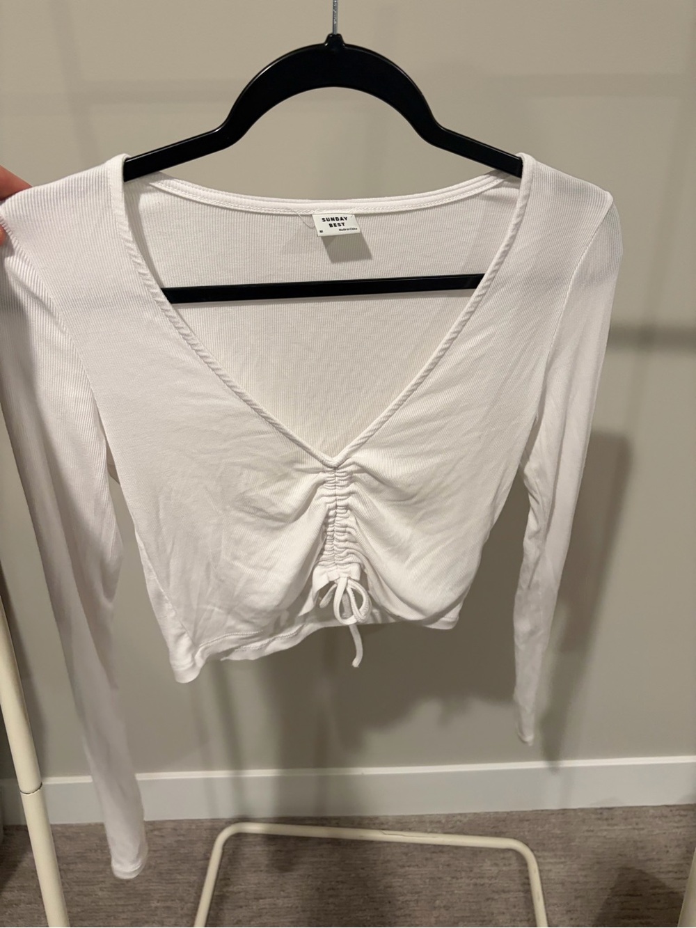 Sunday Best White Ruched V-Neck Long Sleeve Top - Aritzia